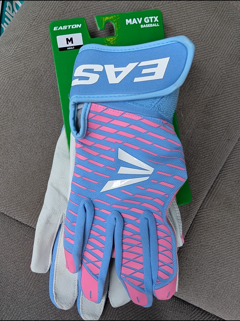 Easton Men's Pink and Light Blue Baseball Batting Gloves